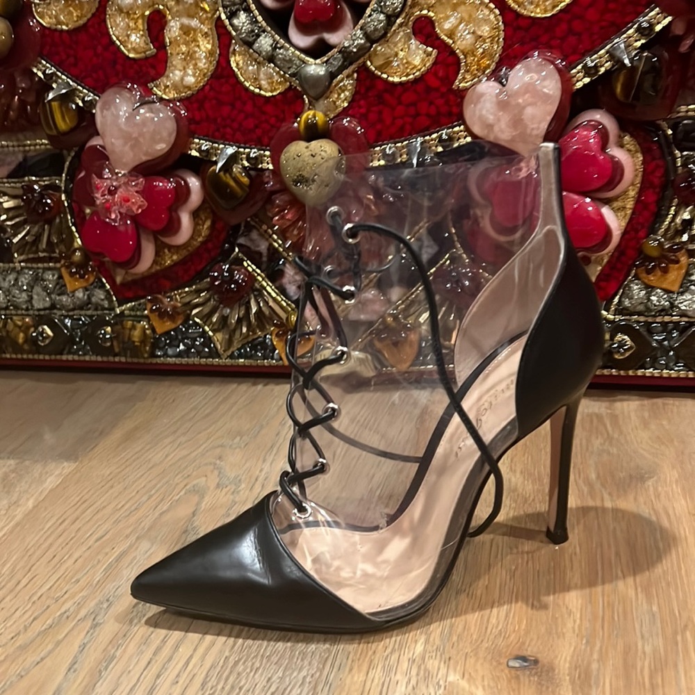 Gianvito Rossi Transparent PVC and Black Leather Plexi Lace-up Ankle Boots 36